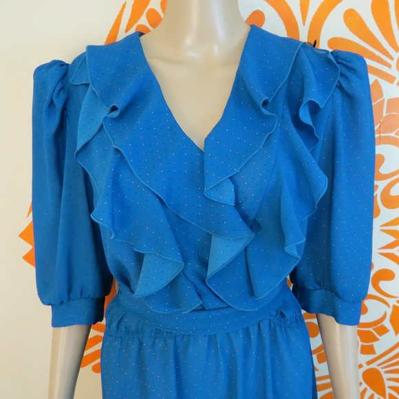 Calhoun Dresses & Skirts - Vintage 80's Blue Flowy Ruffle Dress L